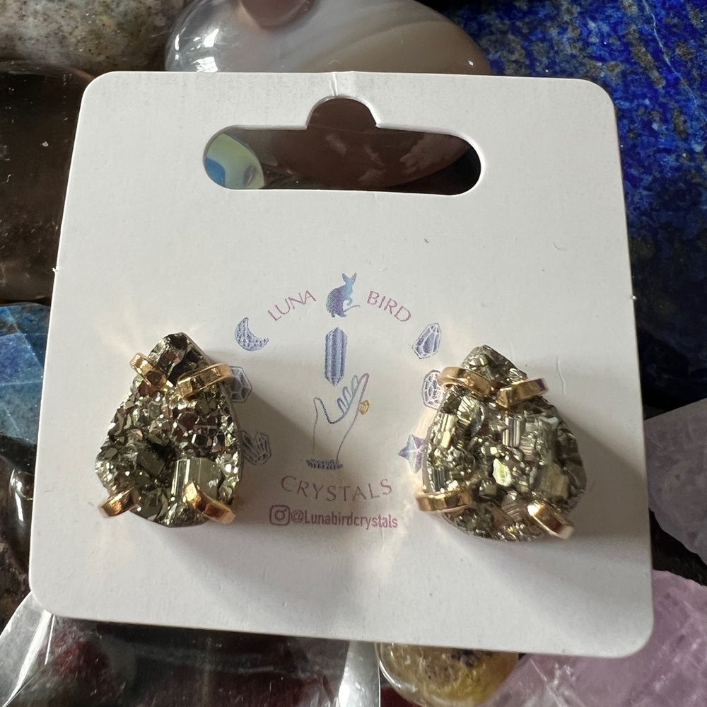 Luna Bird Genuine Pyrite Crystal Earrings